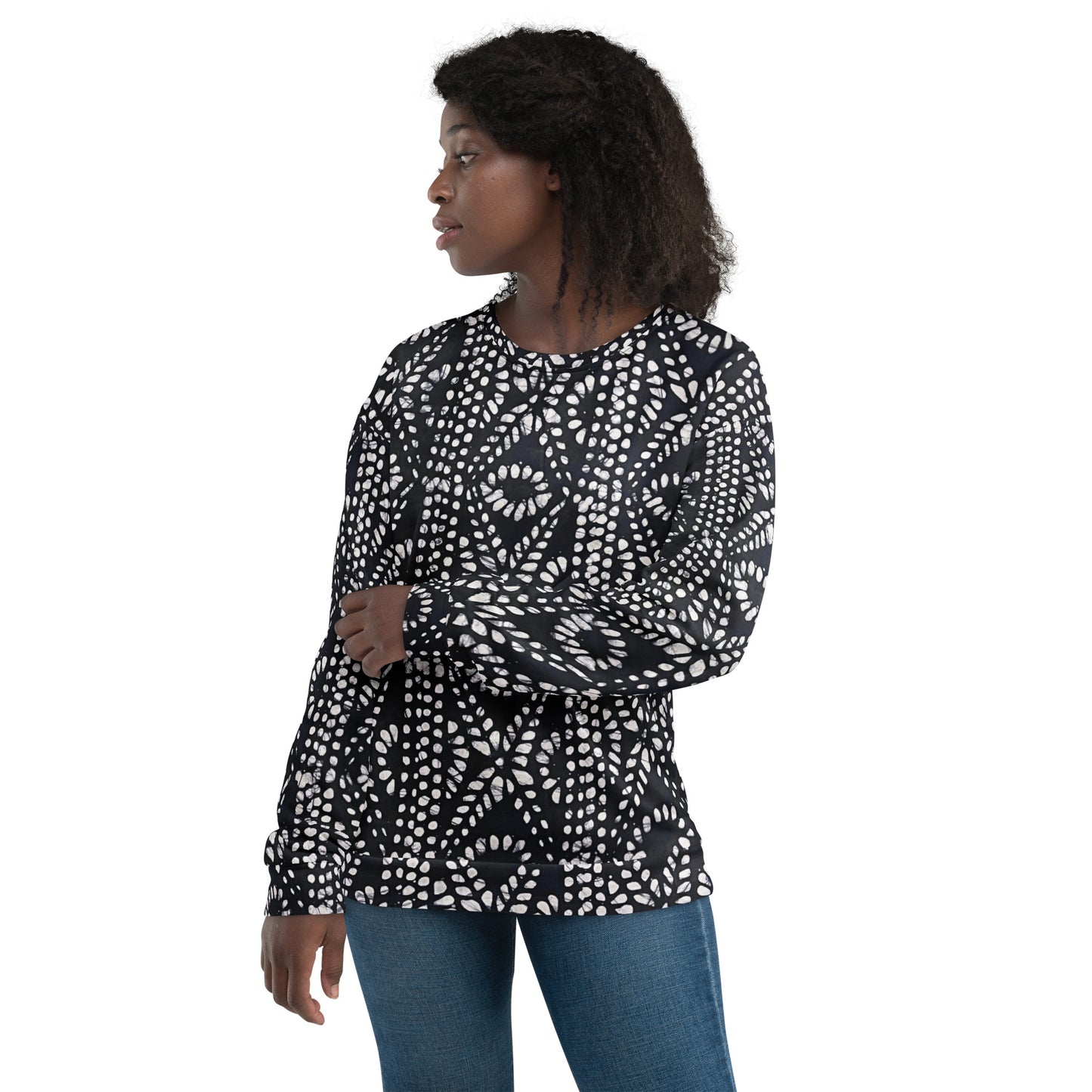 Black And White Nigerian Abstract Aztec Print Adire Unisex Sweatshirt