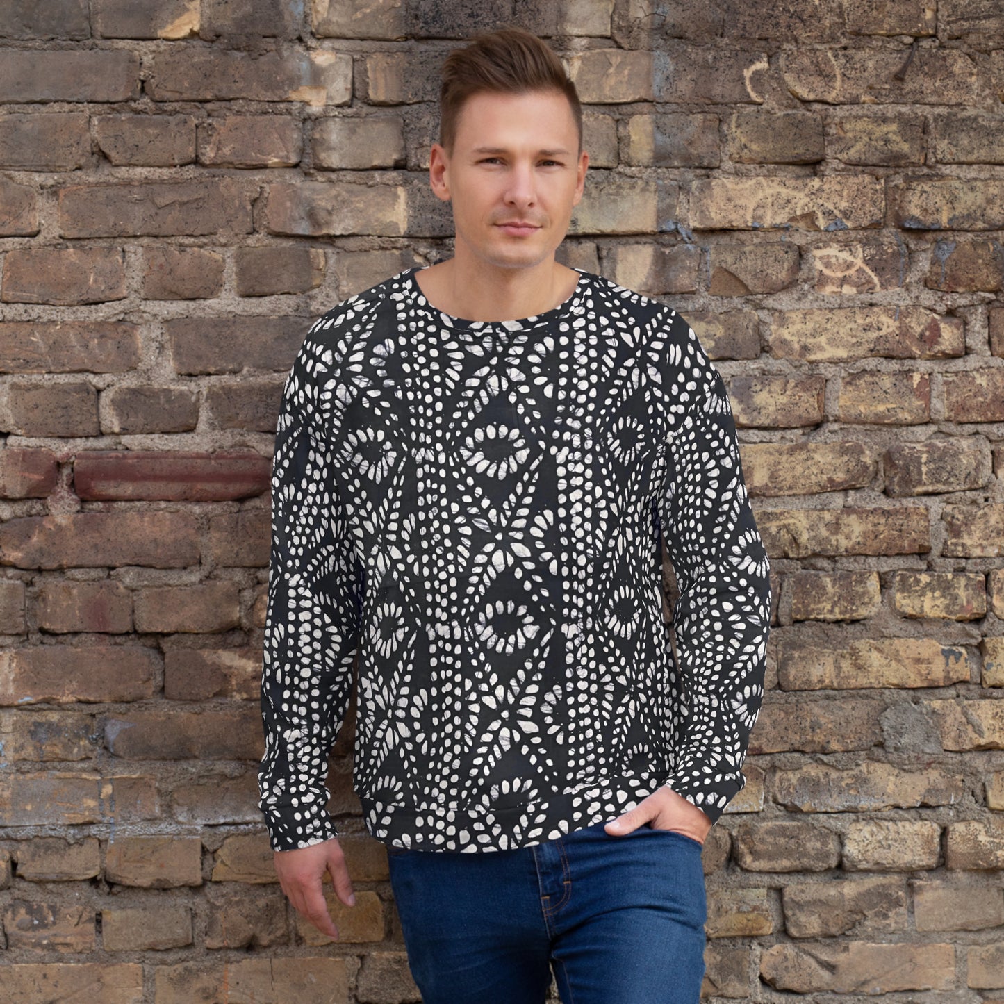 Black And White Nigerian Abstract Aztec Print Adire Unisex Sweatshirt