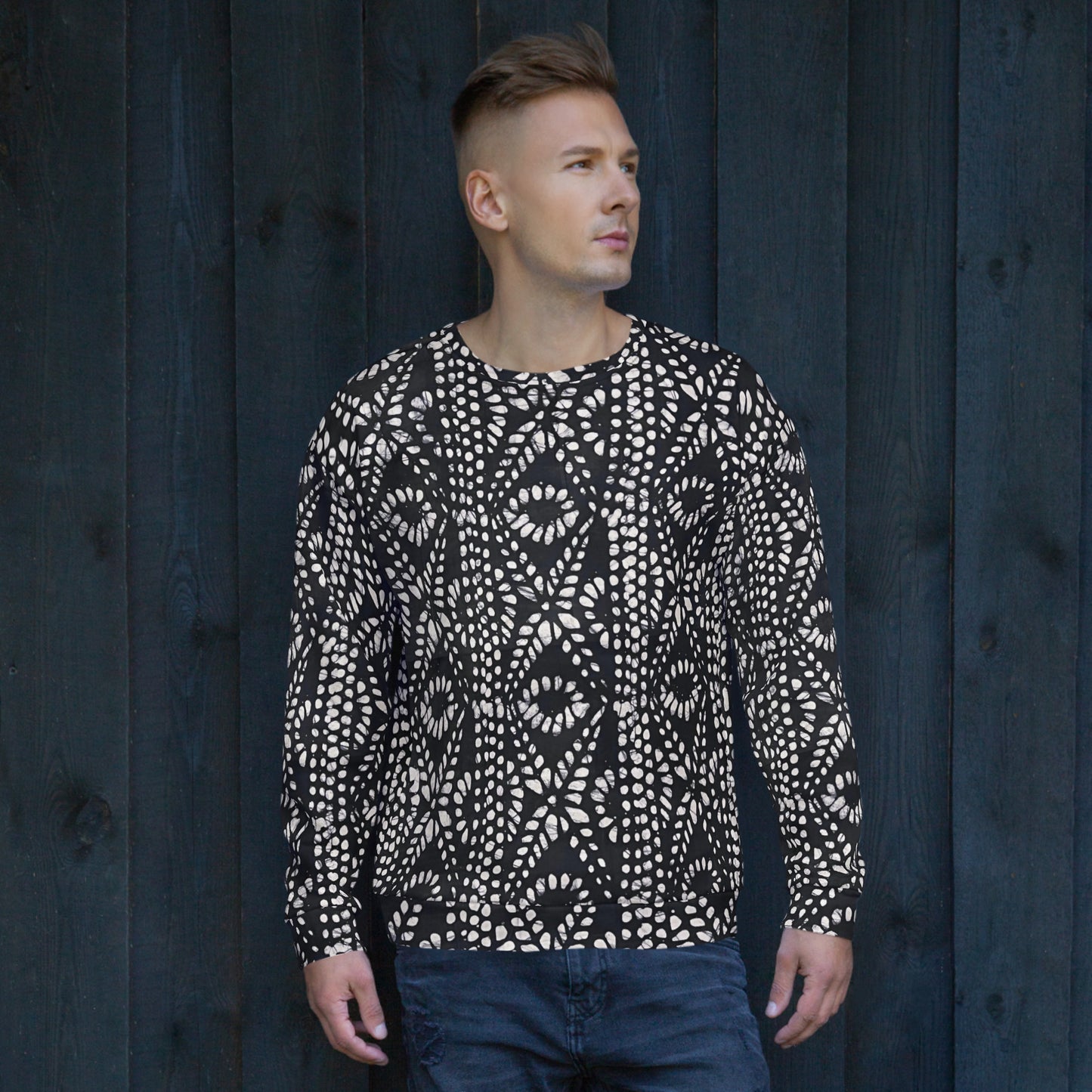 Black And White Nigerian Abstract Aztec Print Adire Unisex Sweatshirt