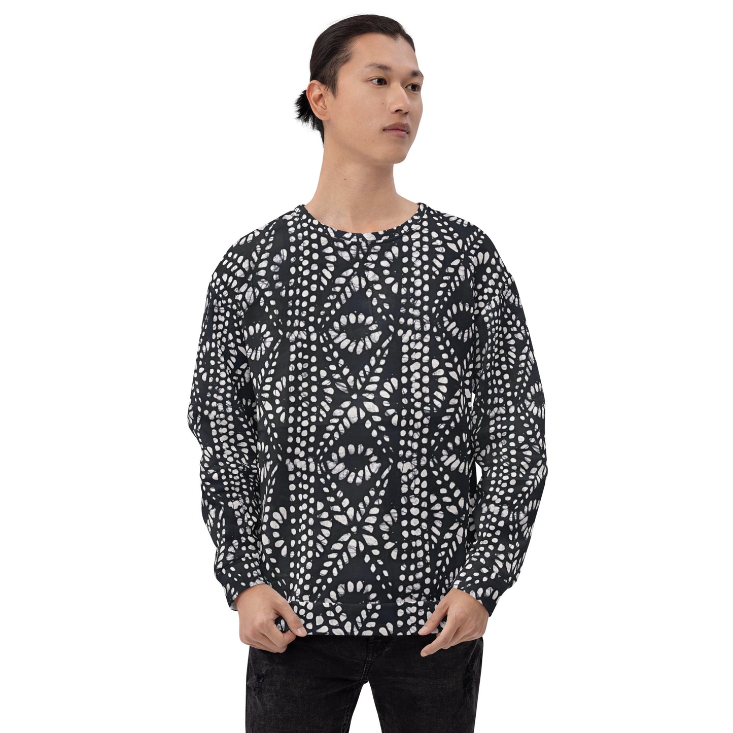 Black And White Nigerian Abstract Aztec Print Adire Unisex Sweatshirt