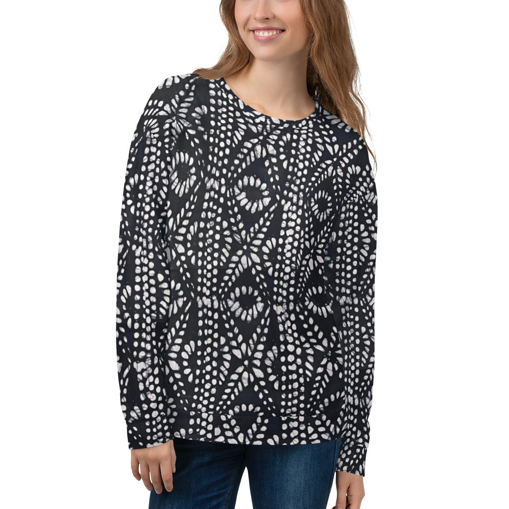 Black And White Nigerian Abstract Aztec Print Adire Unisex Sweatshirt