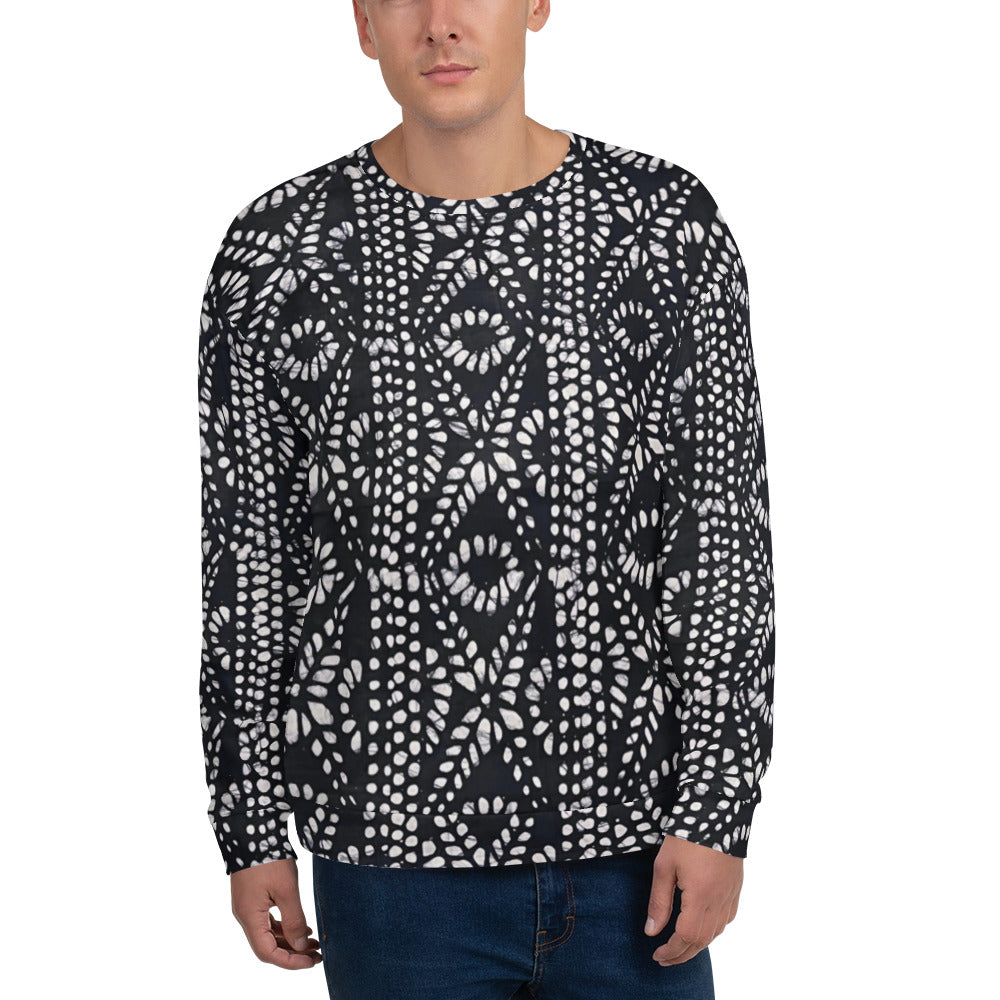 Black And White Nigerian Abstract Aztec Print Adire Unisex Sweatshirt