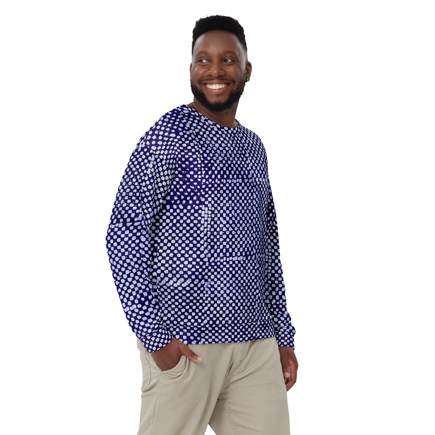 Purple And White Polka Dots Adire Unisex Sweatshirt