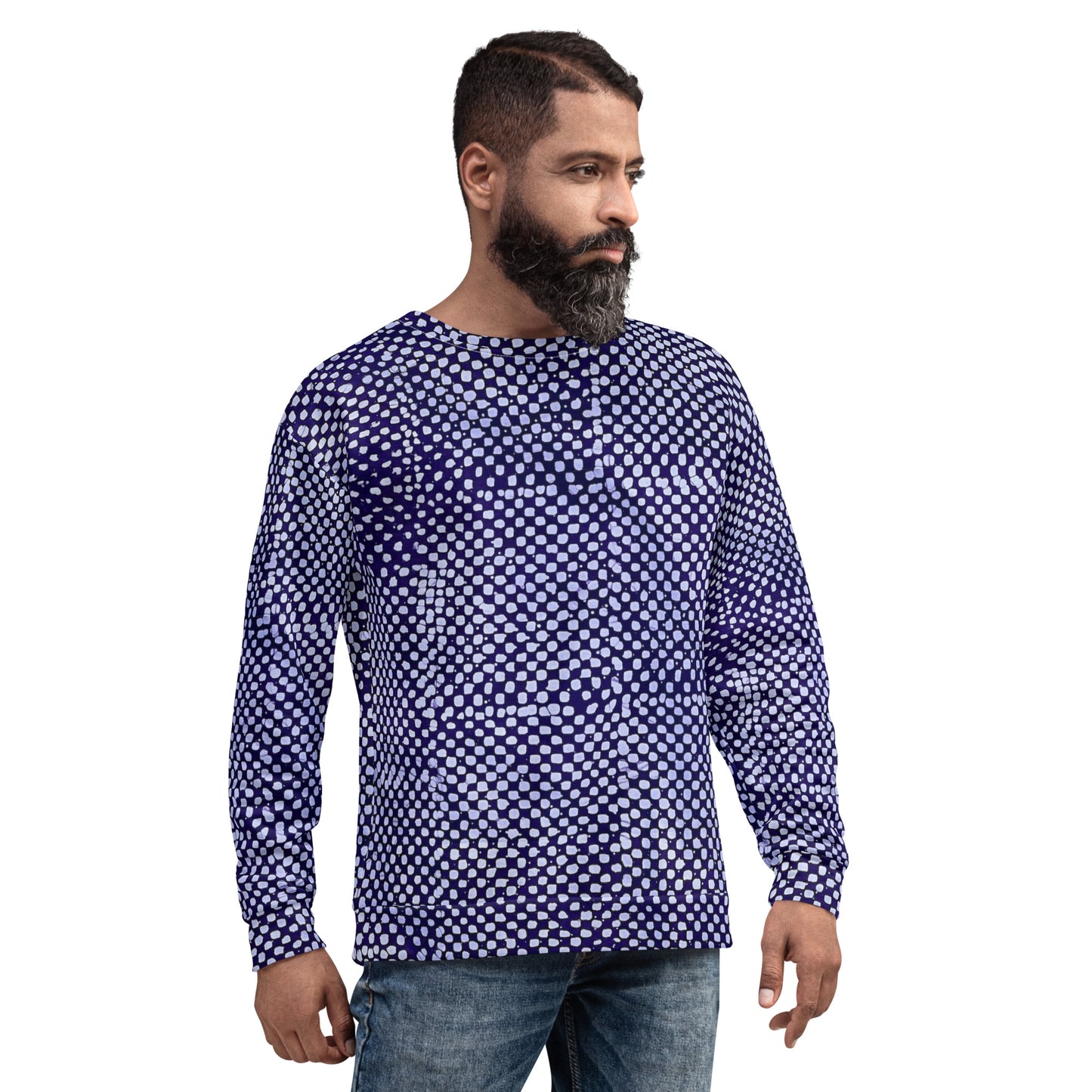 Purple And White Polka Dots Adire Unisex Sweatshirt