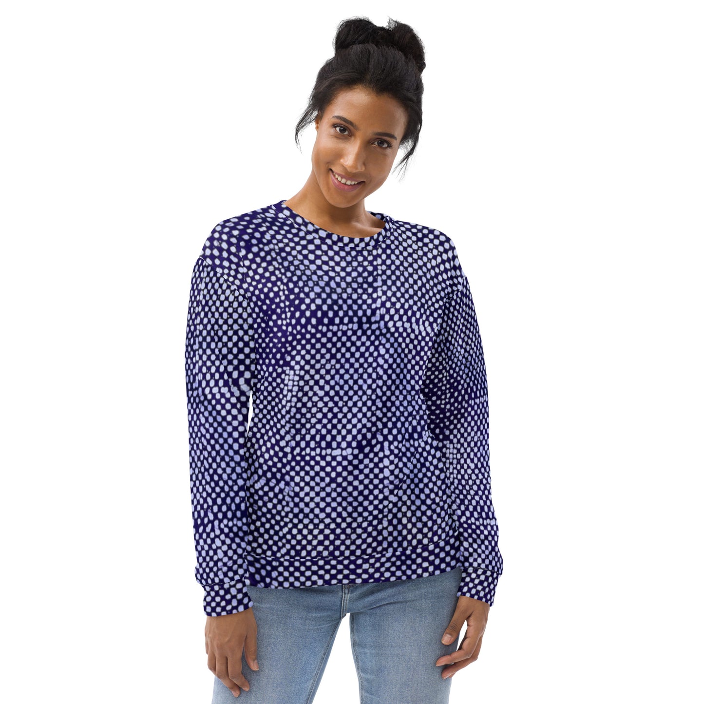 Purple And White Polka Dots Adire Unisex Sweatshirt