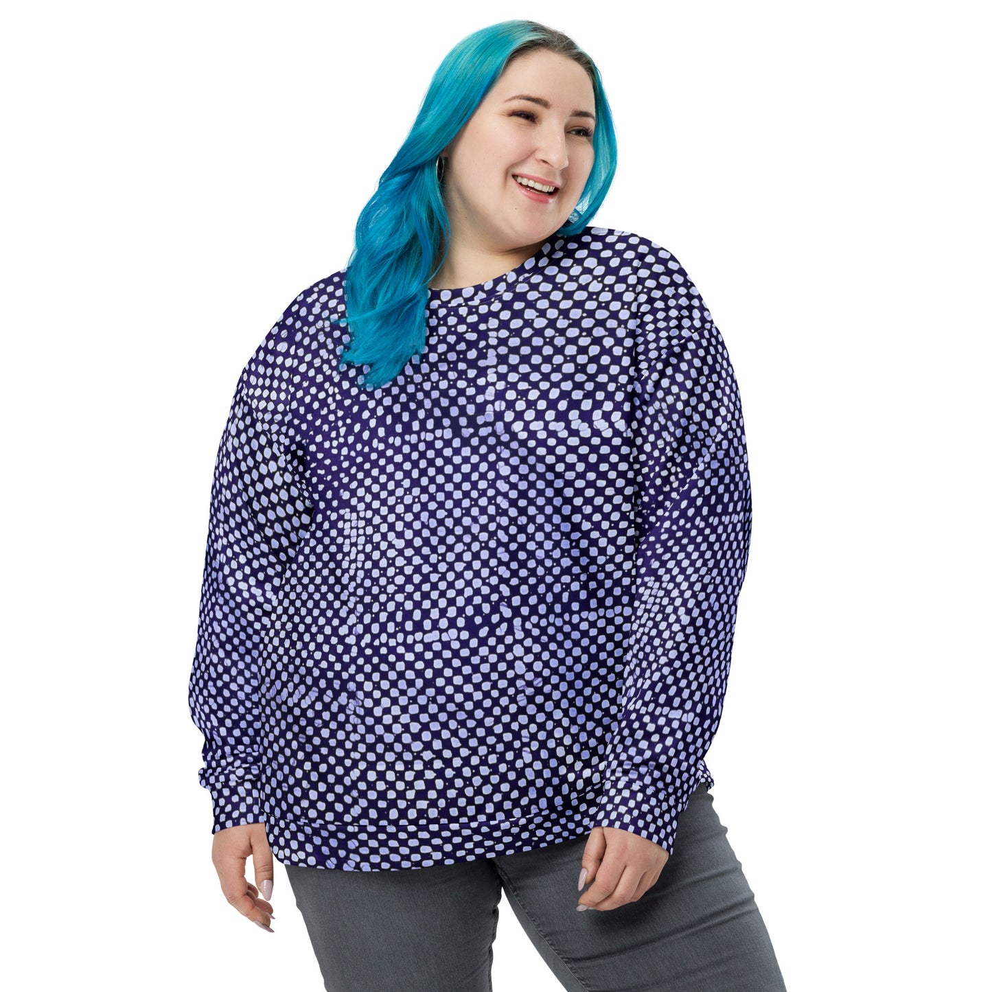 Purple And White Polka Dots Adire Unisex Sweatshirt