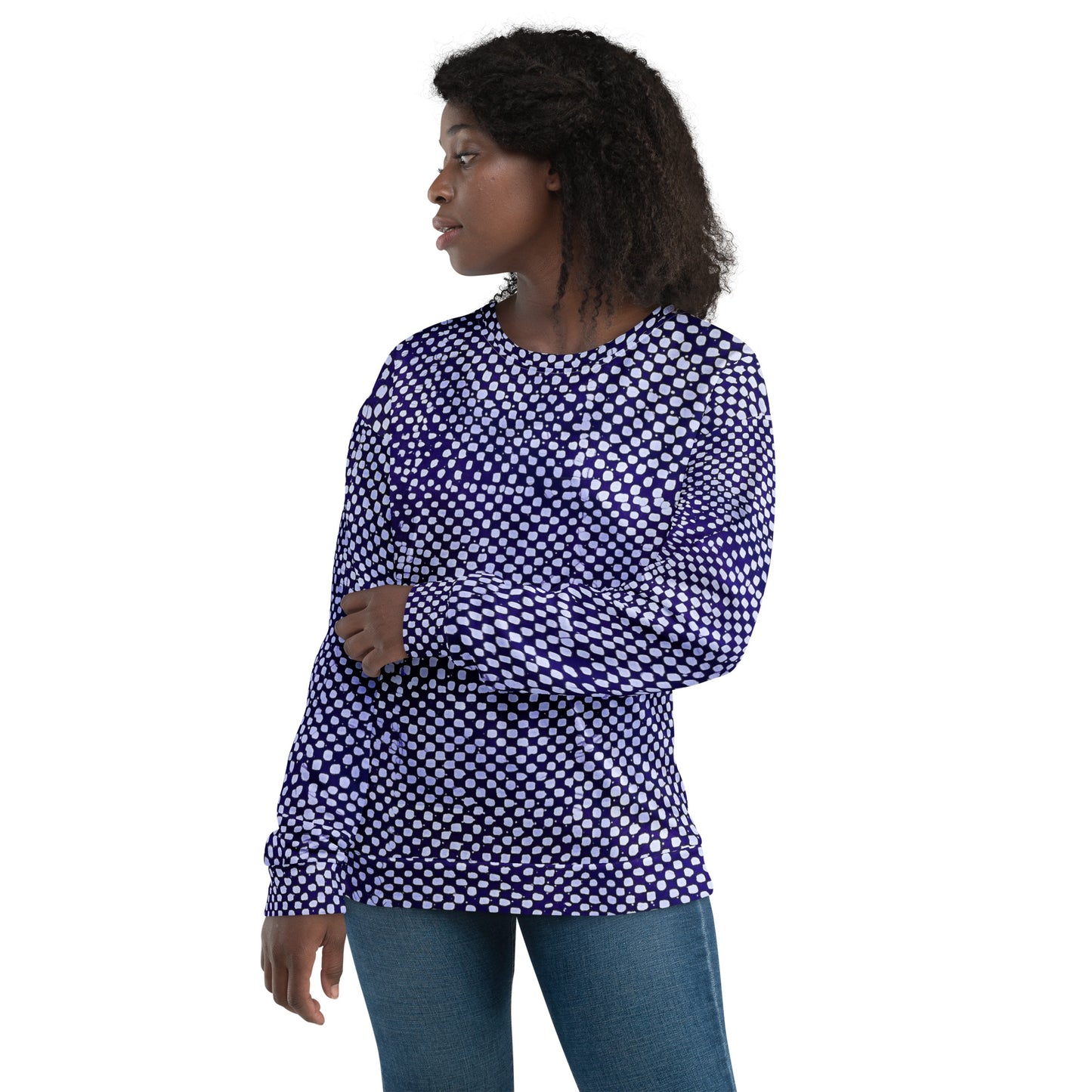 Purple And White Polka Dots Adire Unisex Sweatshirt