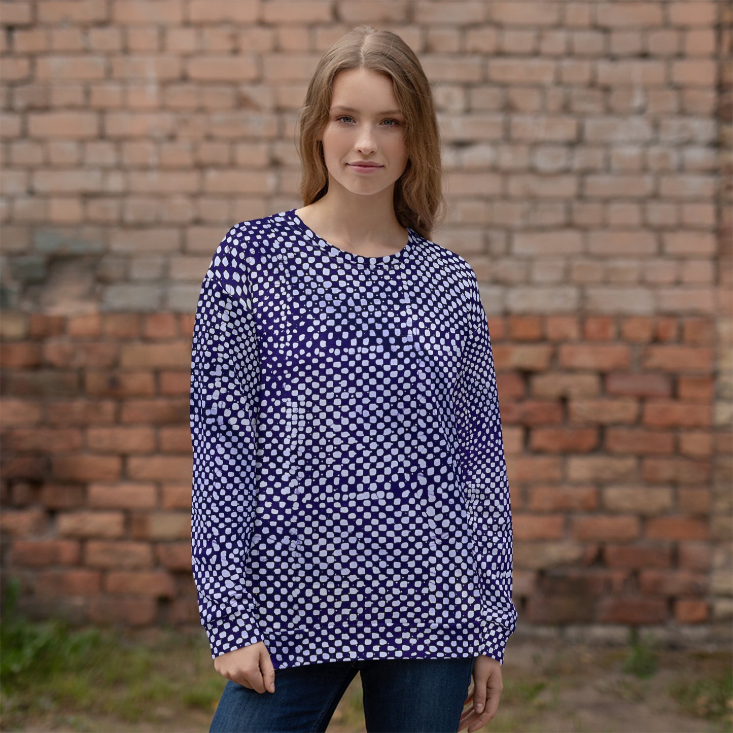 Purple And White Polka Dots Adire Unisex Sweatshirt