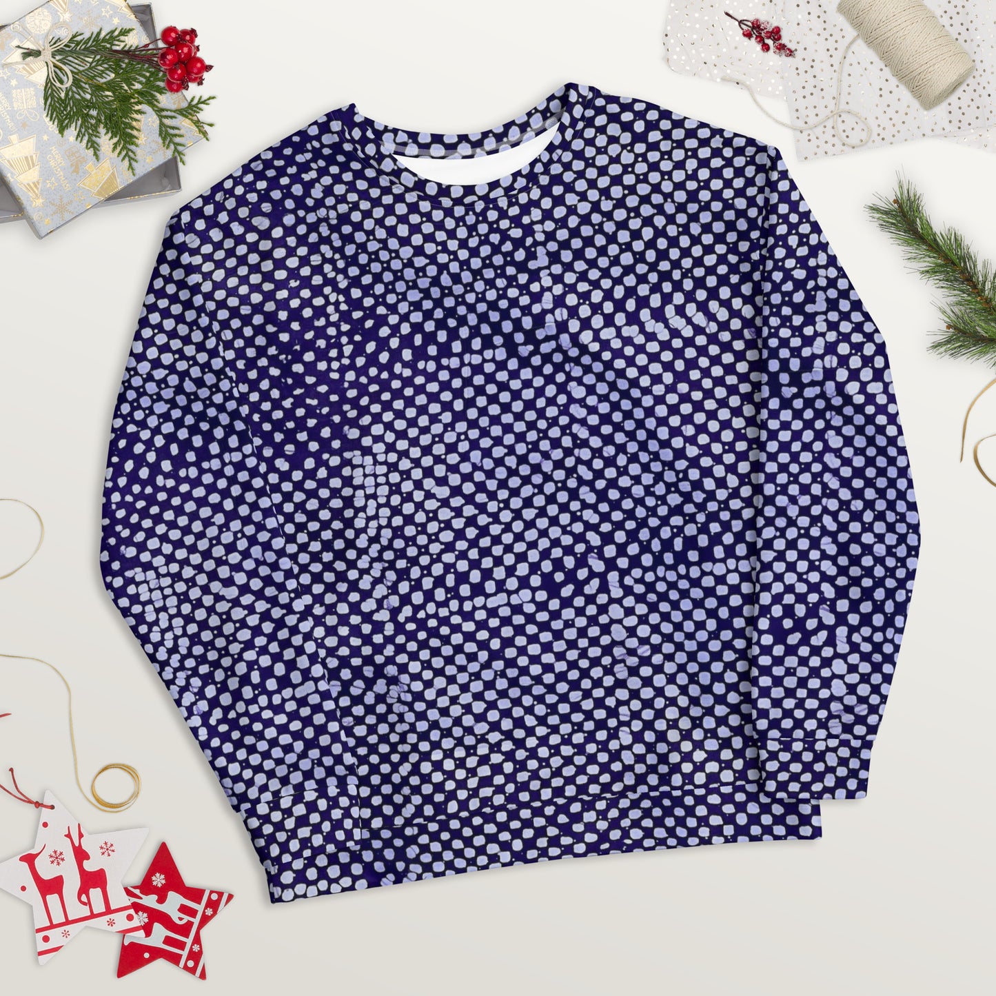 Purple And White Polka Dots Adire Unisex Sweatshirt