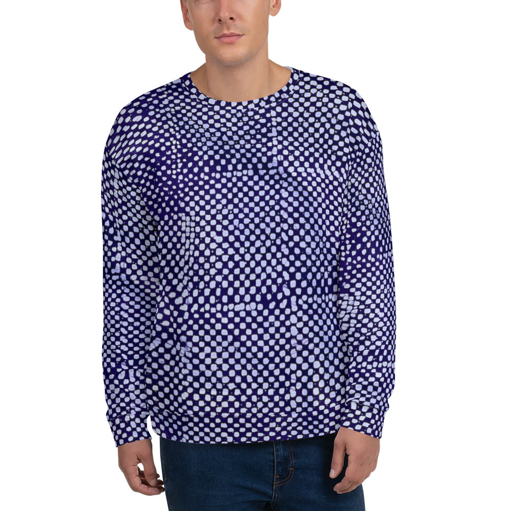 Purple And White Polka Dots Adire Unisex Sweatshirt