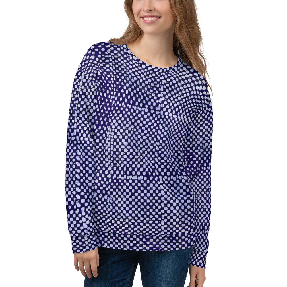 Purple And White Polka Dots Adire Unisex Sweatshirt