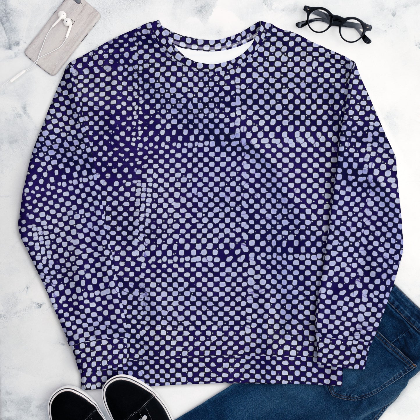 Purple And White Polka Dots Adire Unisex Sweatshirt