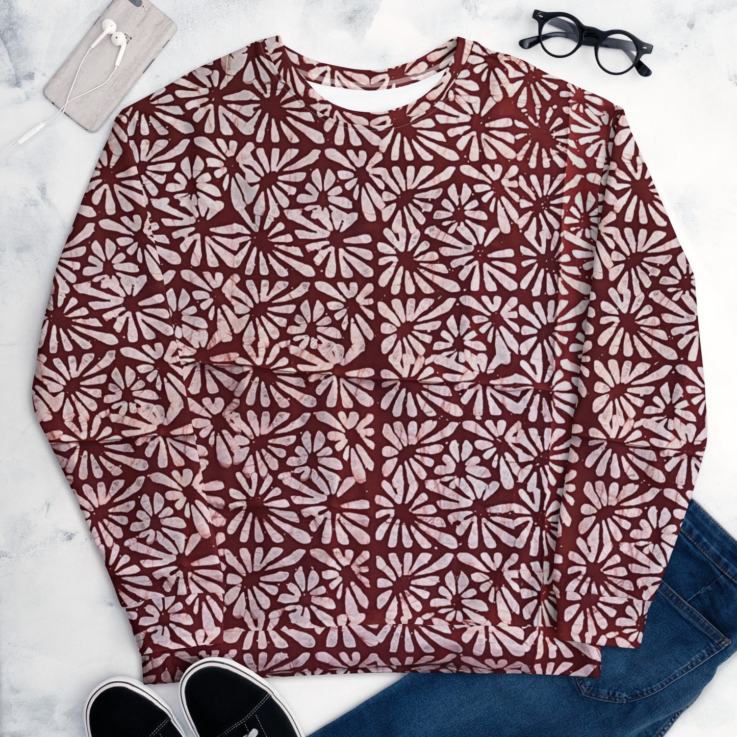 Red Abstract Adire Unisex Sweatshirt