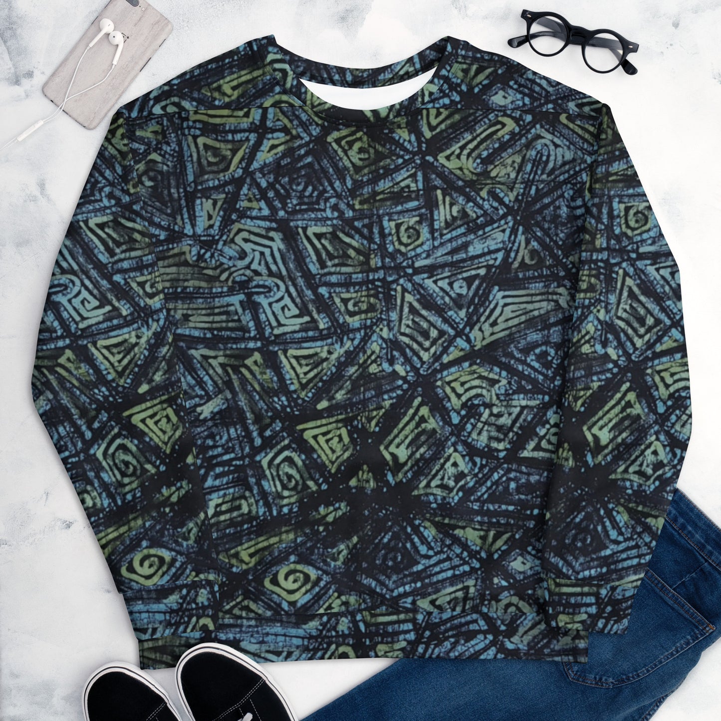 Blue Dotted Adire Unisex Sweatshirt