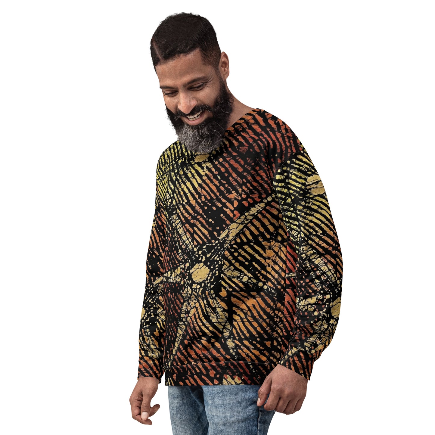 Yellow Orange Stripes African Aztec Ankara Unisex Sweatshirt