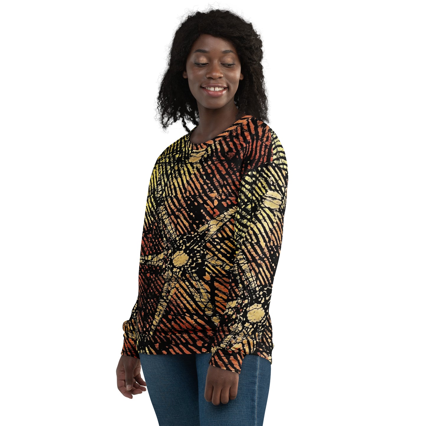 Yellow Orange Stripes African Aztec Ankara Unisex Sweatshirt