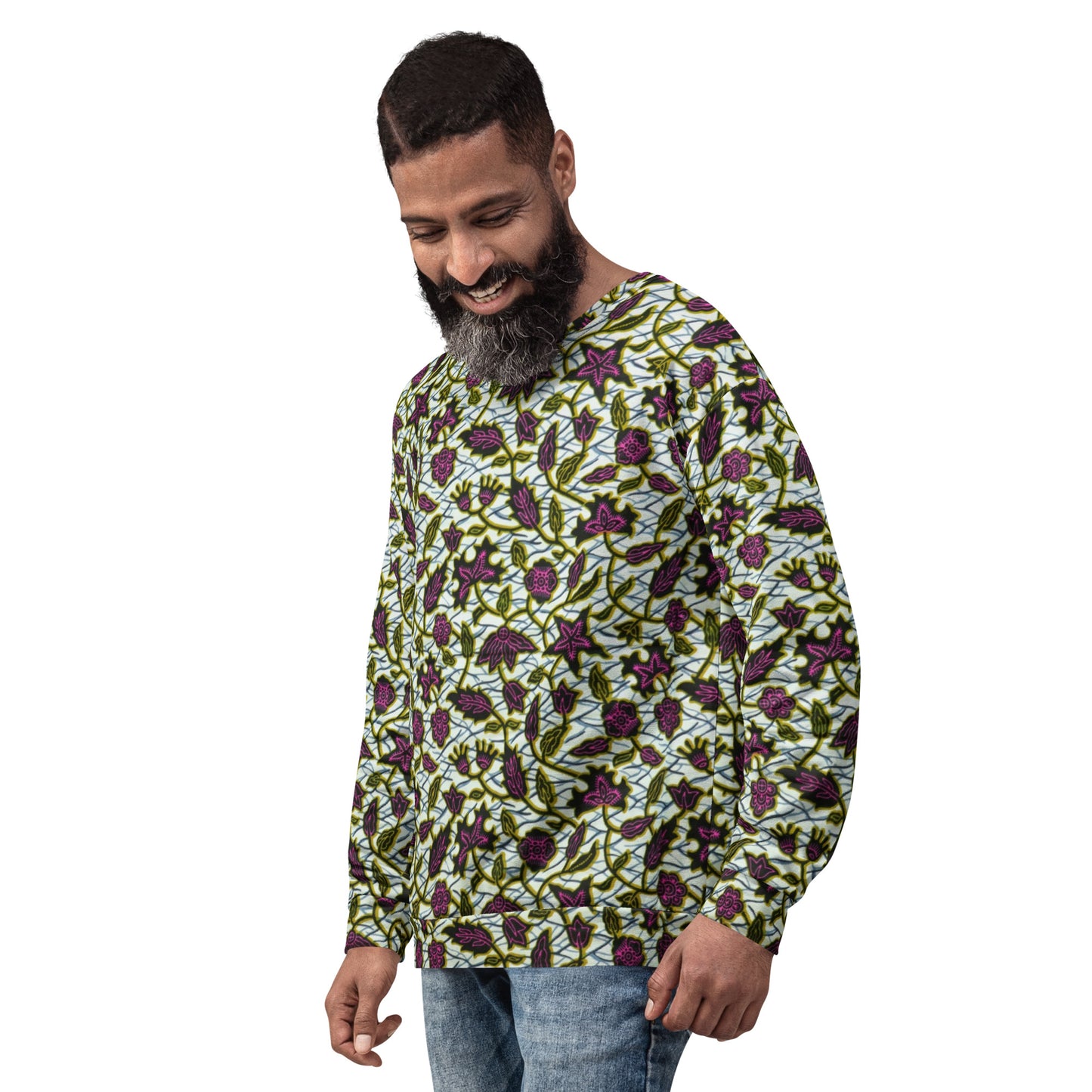 Pink Green Leaves Ankara Unisex Sweatshirt