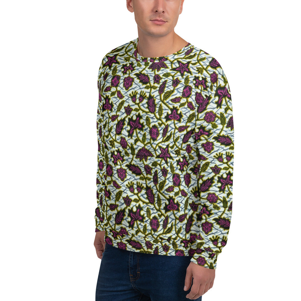 Pink Green Leaves Ankara Unisex Sweatshirt