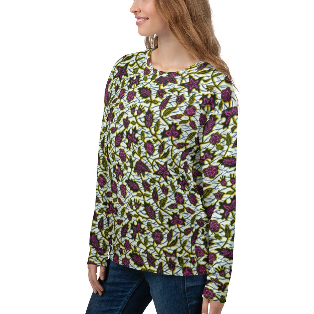 Pink Green Leaves Ankara Unisex Sweatshirt