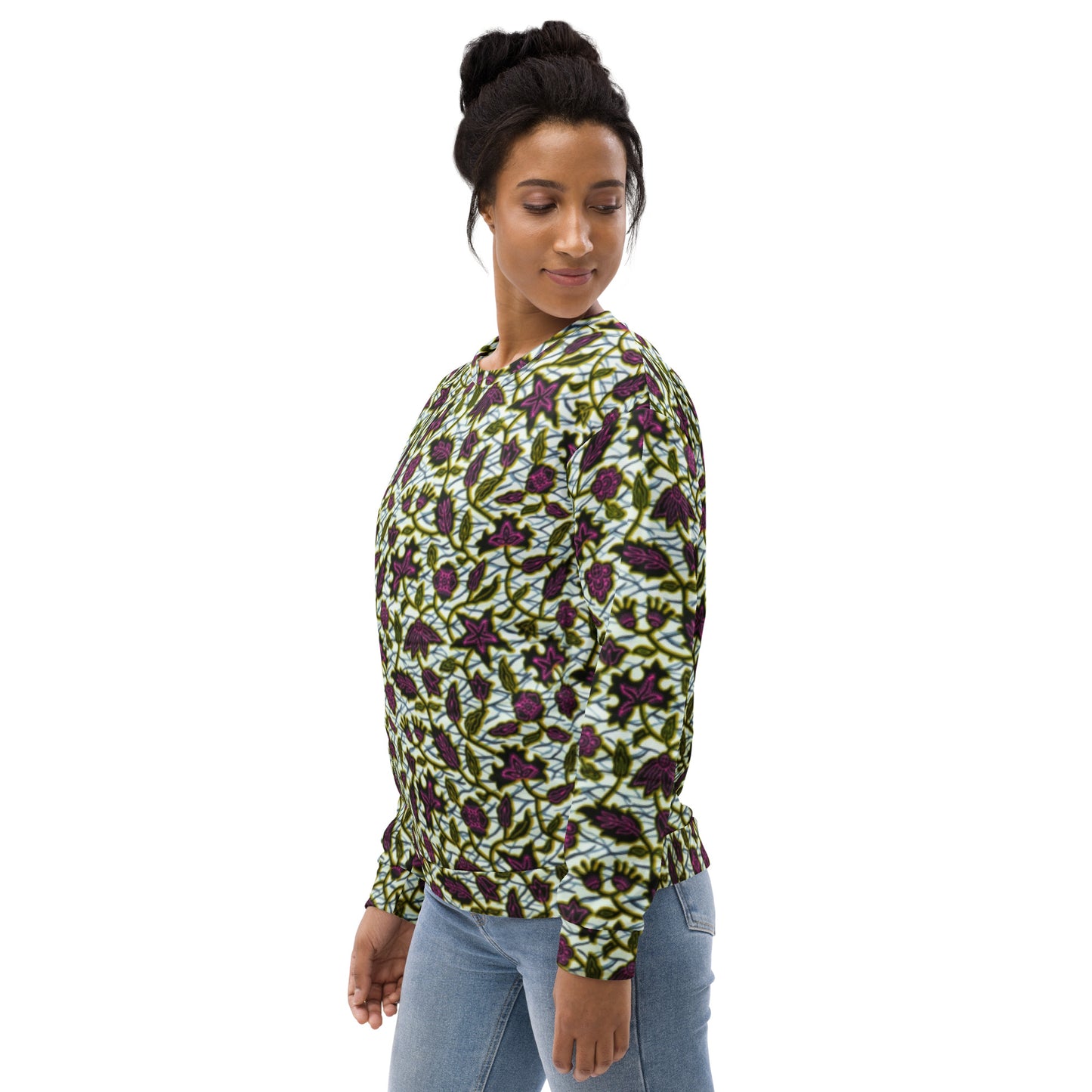 Pink Green Leaves Ankara Unisex Sweatshirt