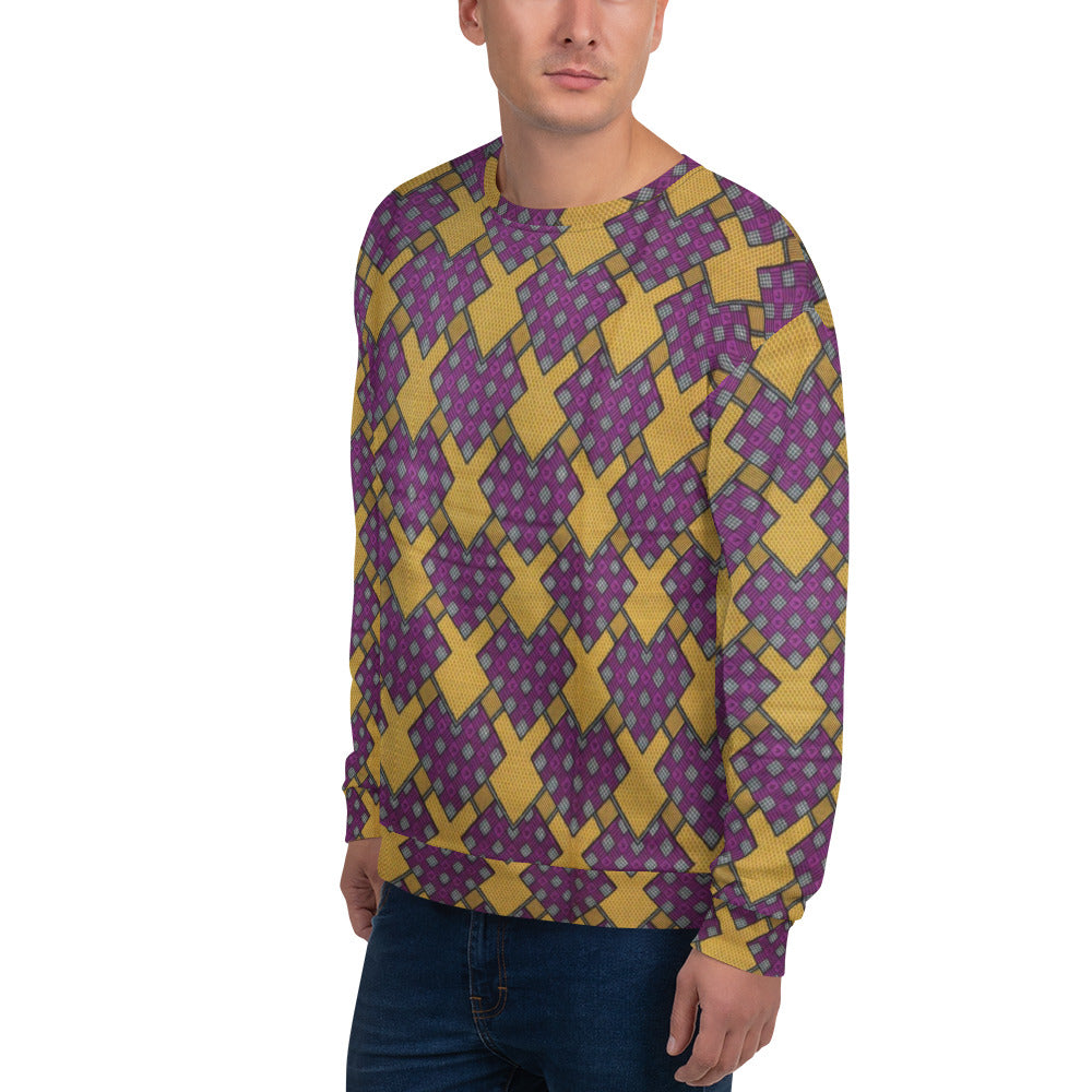 Purple Yellow Shapes Ankara Unisex Sweatshirt