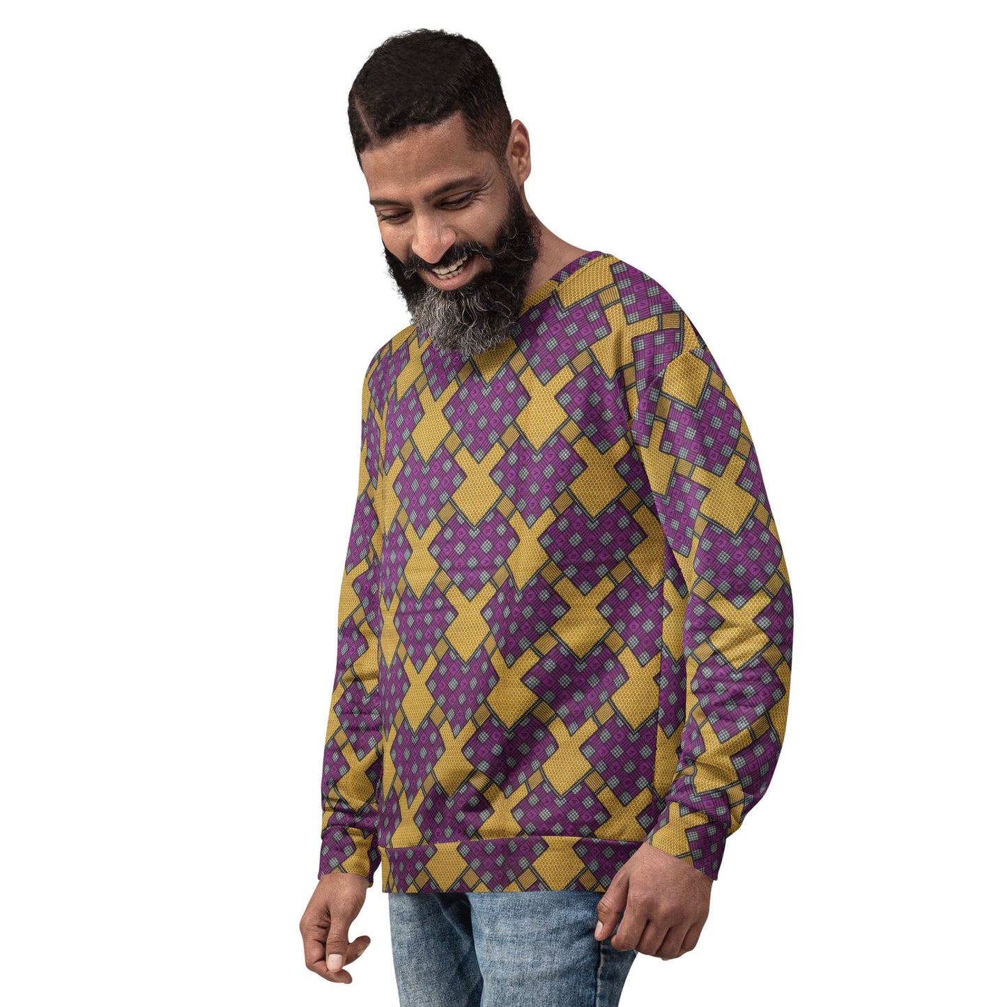 Purple Yellow Shapes Ankara Unisex Sweatshirt