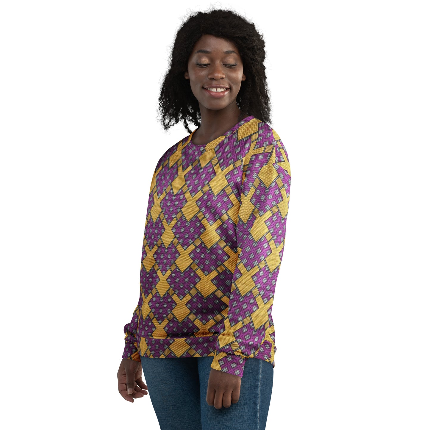 Purple Yellow Shapes Ankara Unisex Sweatshirt