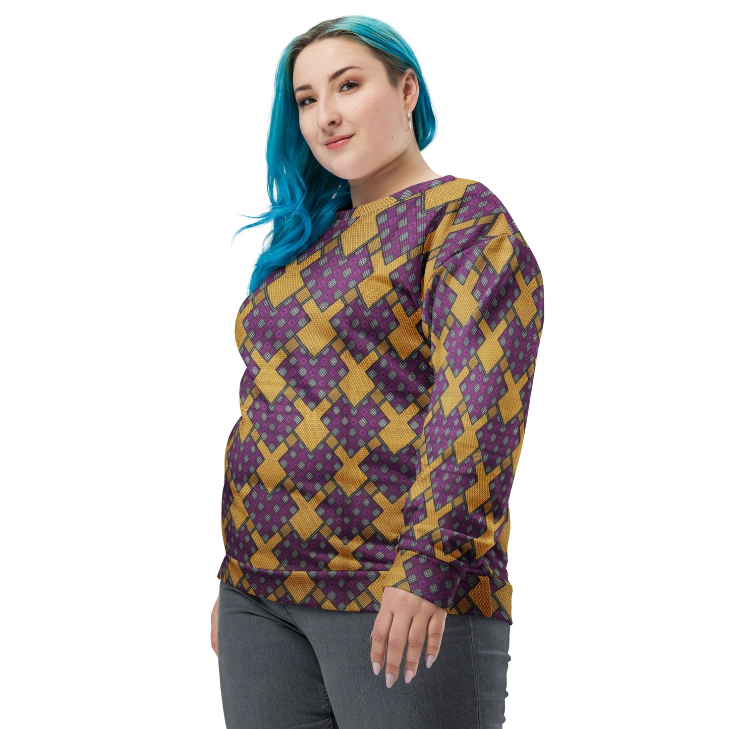 Purple Yellow Shapes Ankara Unisex Sweatshirt