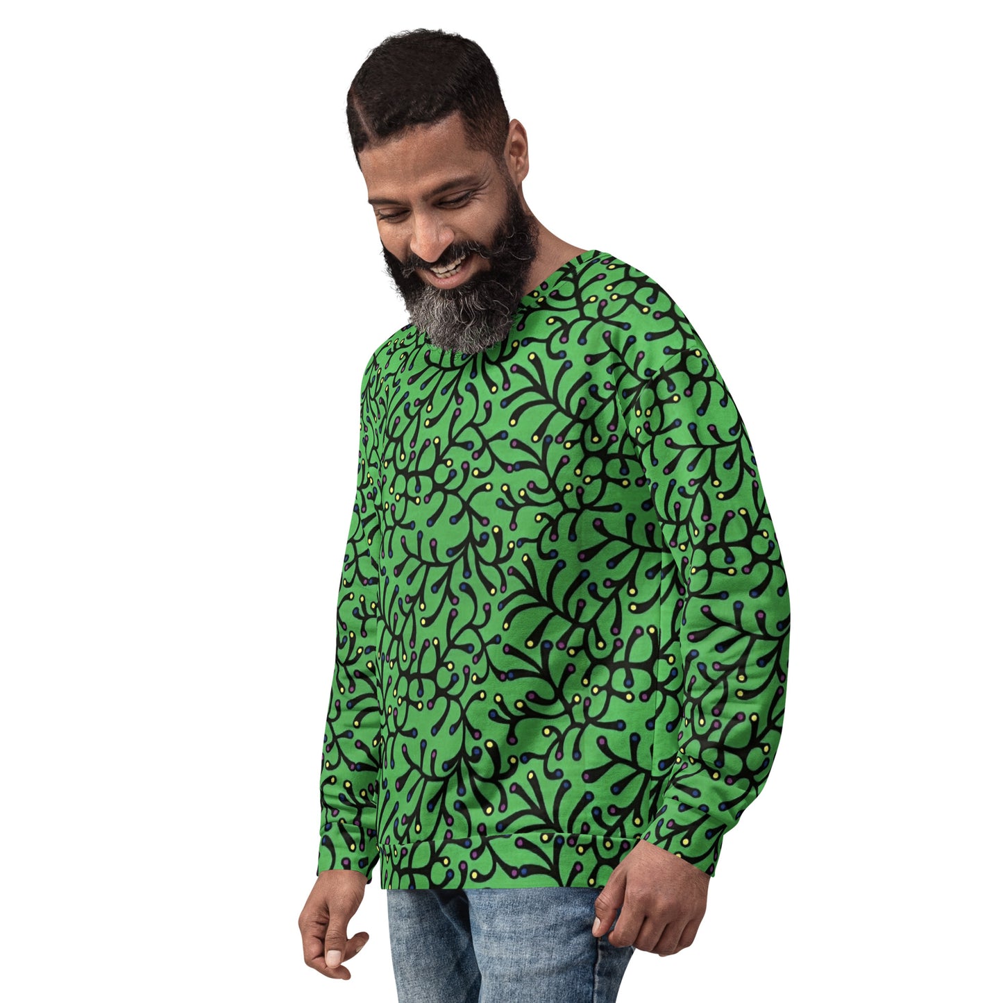 Vibrant Green And Yellow Polka Dots Ankara Unisex Sweatshirt