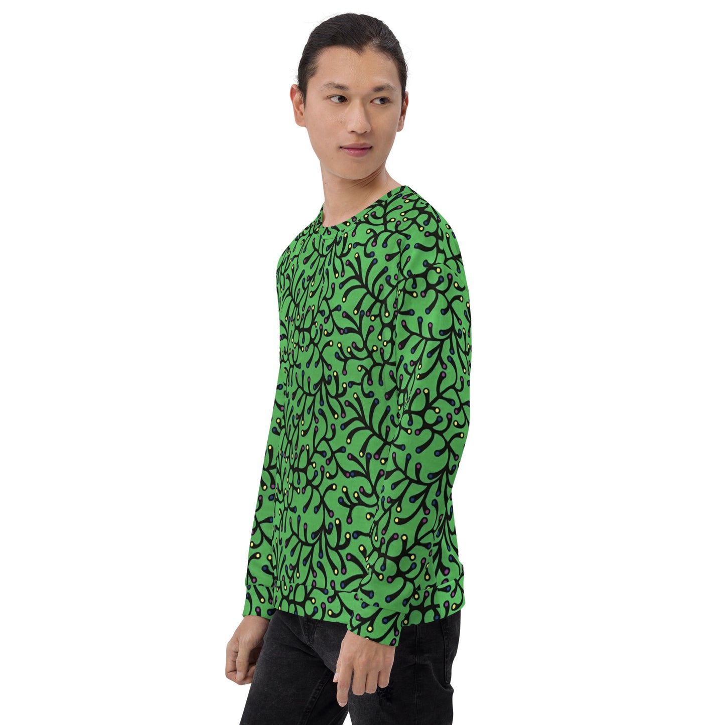 Vibrant Green And Yellow Polka Dots Ankara Unisex Sweatshirt