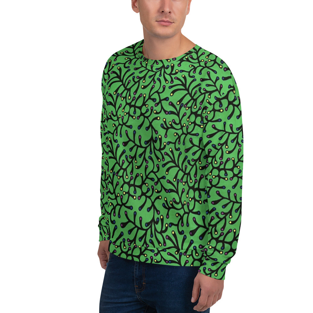 Vibrant Green And Yellow Polka Dots Ankara Unisex Sweatshirt