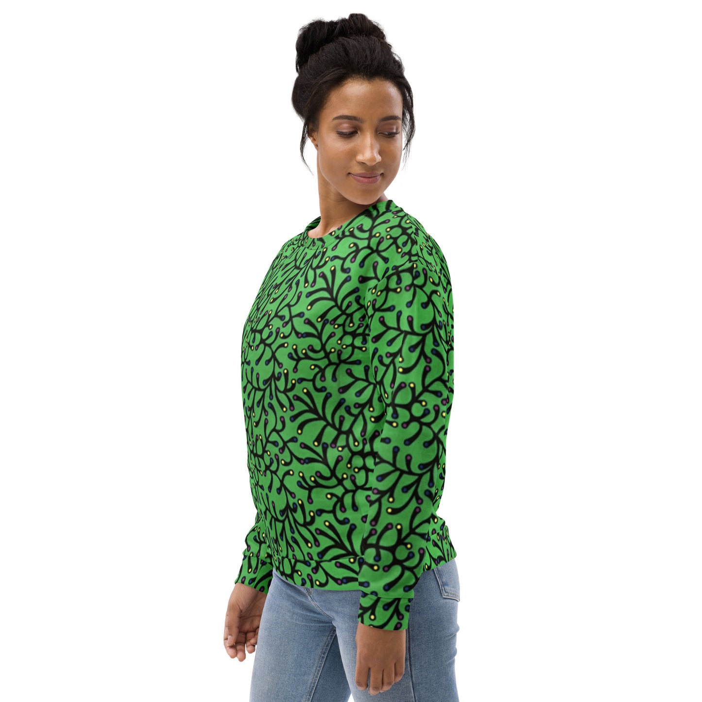 Vibrant Green And Yellow Polka Dots Ankara Unisex Sweatshirt