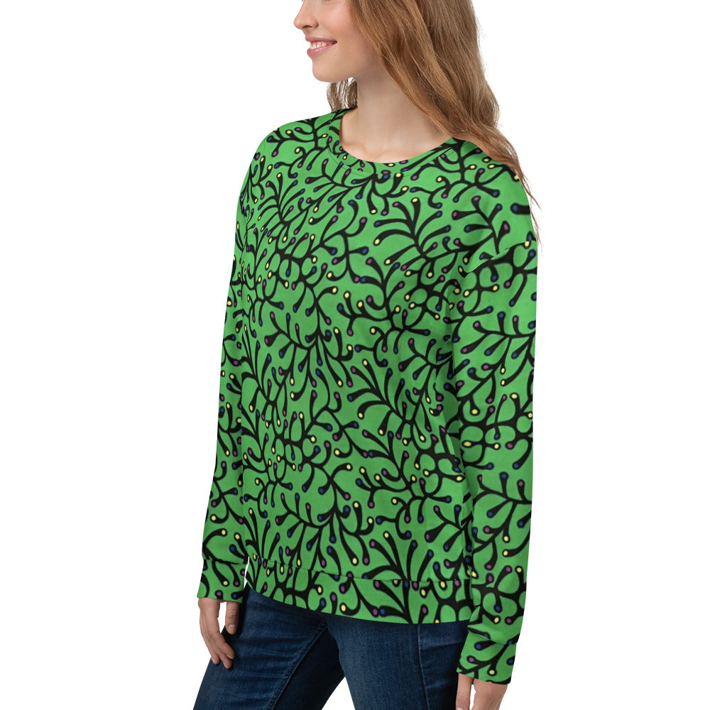 Vibrant Green And Yellow Polka Dots Ankara Unisex Sweatshirt