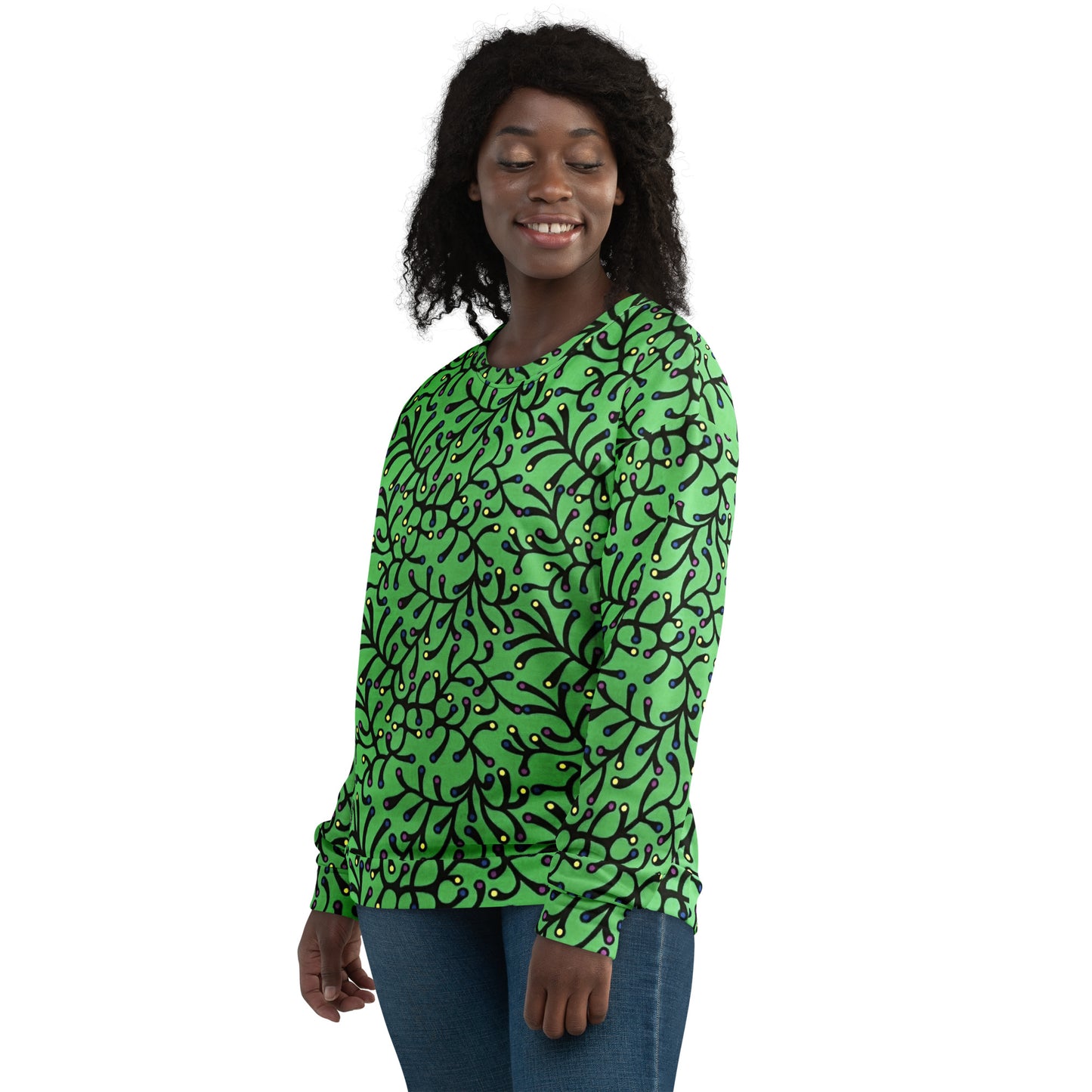 Vibrant Green And Yellow Polka Dots Ankara Unisex Sweatshirt