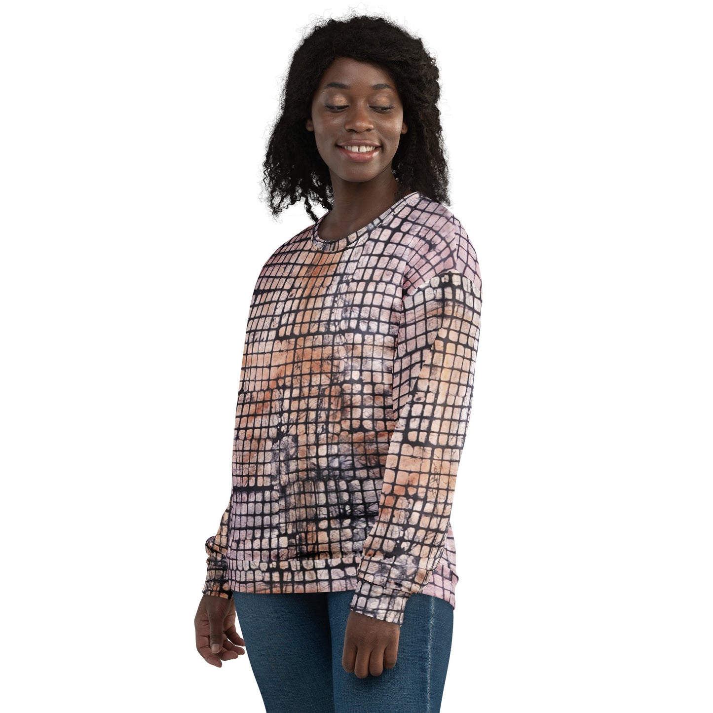 Pink Checked Adire Unisex Sweatshirt