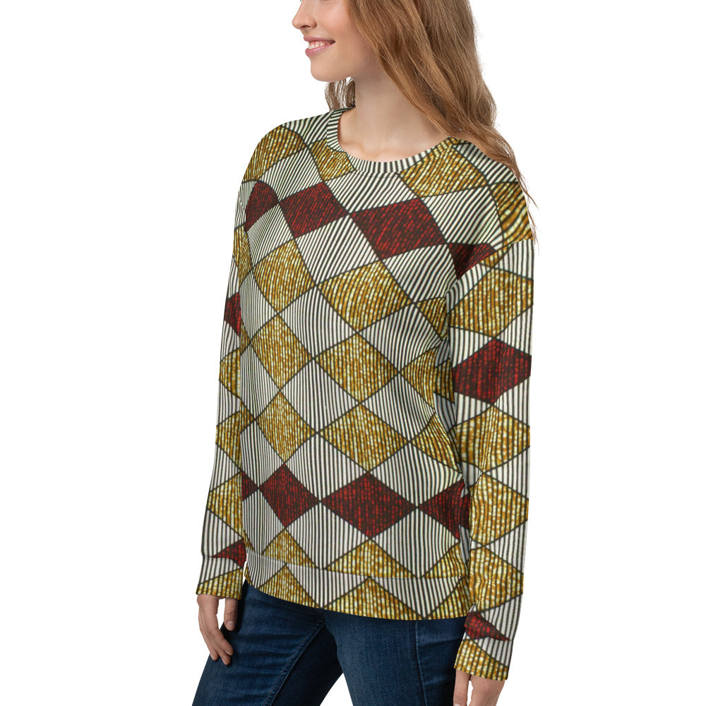 Burgundy Gold Diamond Ankara Unisex Sweatshirt