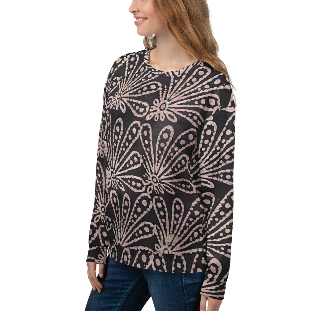 Brown Pale Pink Floral Pattern Adire Unisex Sweatshirt