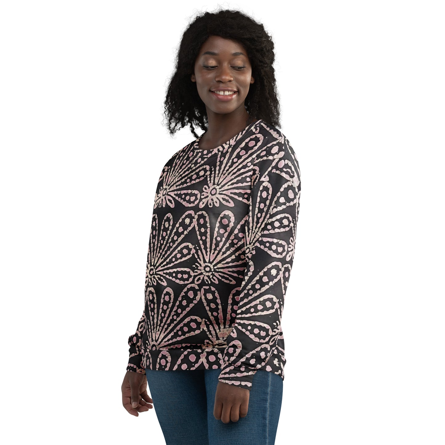 Brown Pale Pink Floral Pattern Adire Unisex Sweatshirt