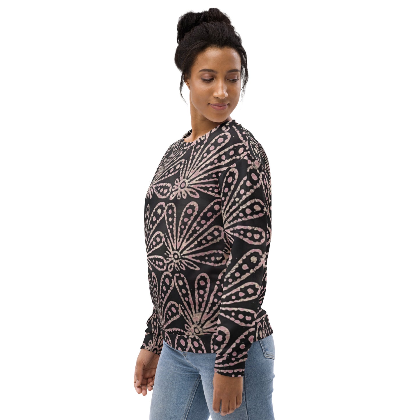 Brown Pale Pink Floral Pattern Adire Unisex Sweatshirt