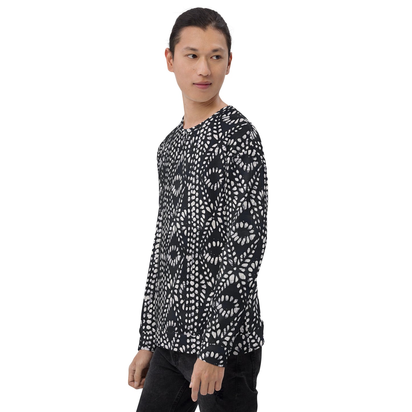 Black And White Nigerian Abstract Aztec Print Adire Unisex Sweatshirt