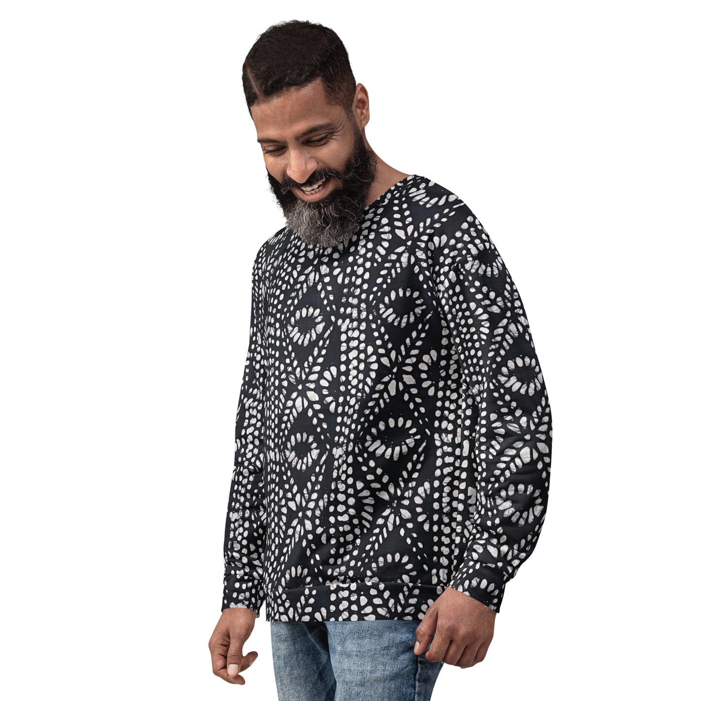 Black And White Nigerian Abstract Aztec Print Adire Unisex Sweatshirt