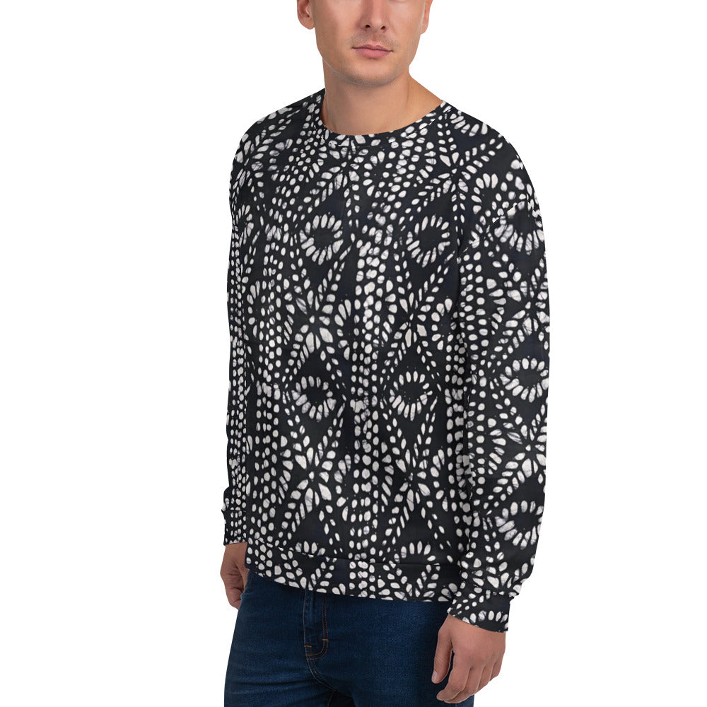 Black And White Nigerian Abstract Aztec Print Adire Unisex Sweatshirt