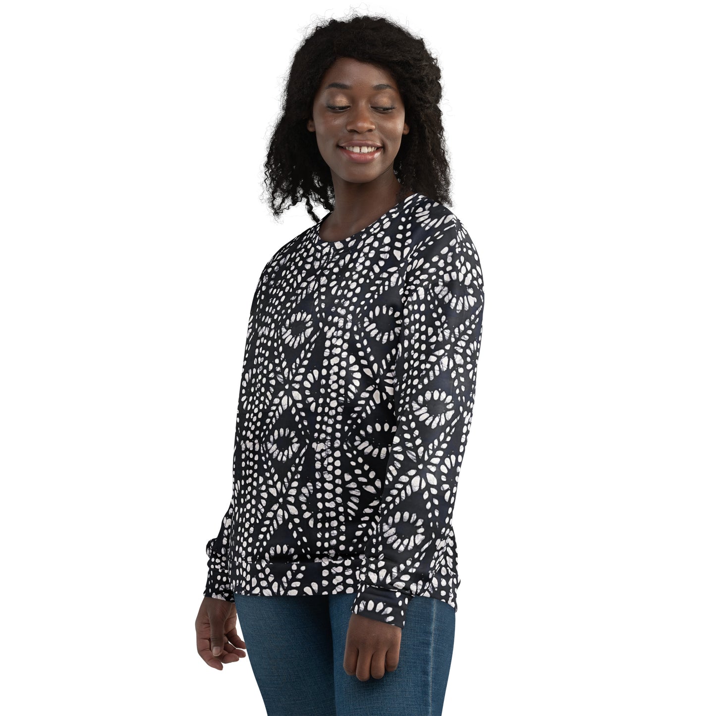 Black And White Nigerian Abstract Aztec Print Adire Unisex Sweatshirt