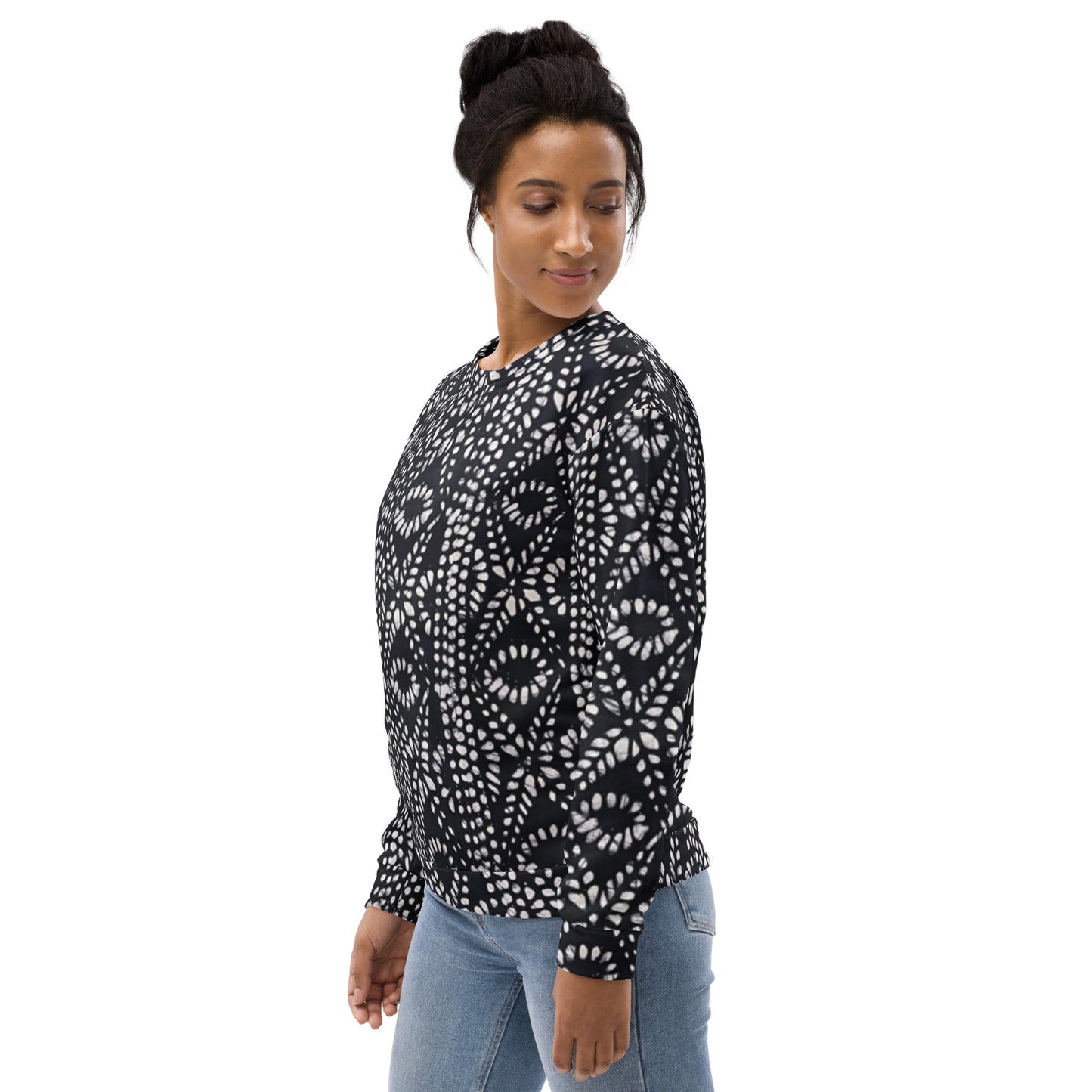 Black And White Nigerian Abstract Aztec Print Adire Unisex Sweatshirt