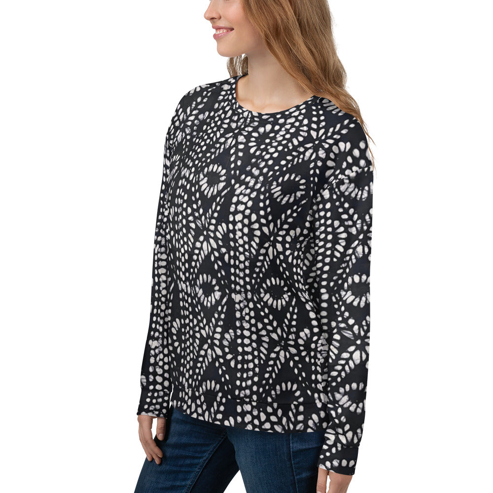 Black And White Nigerian Abstract Aztec Print Adire Unisex Sweatshirt