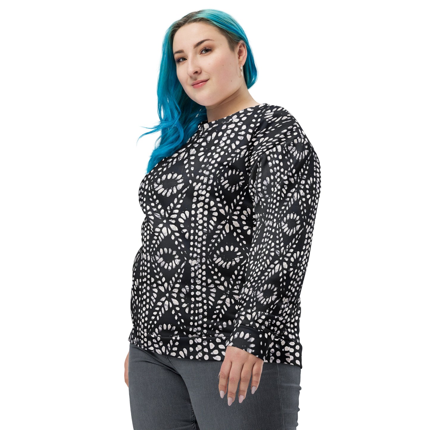 Black And White Nigerian Abstract Aztec Print Adire Unisex Sweatshirt