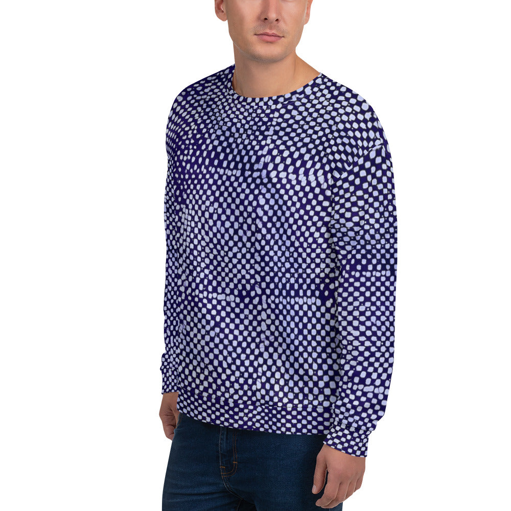 Purple And White Polka Dots Adire Unisex Sweatshirt