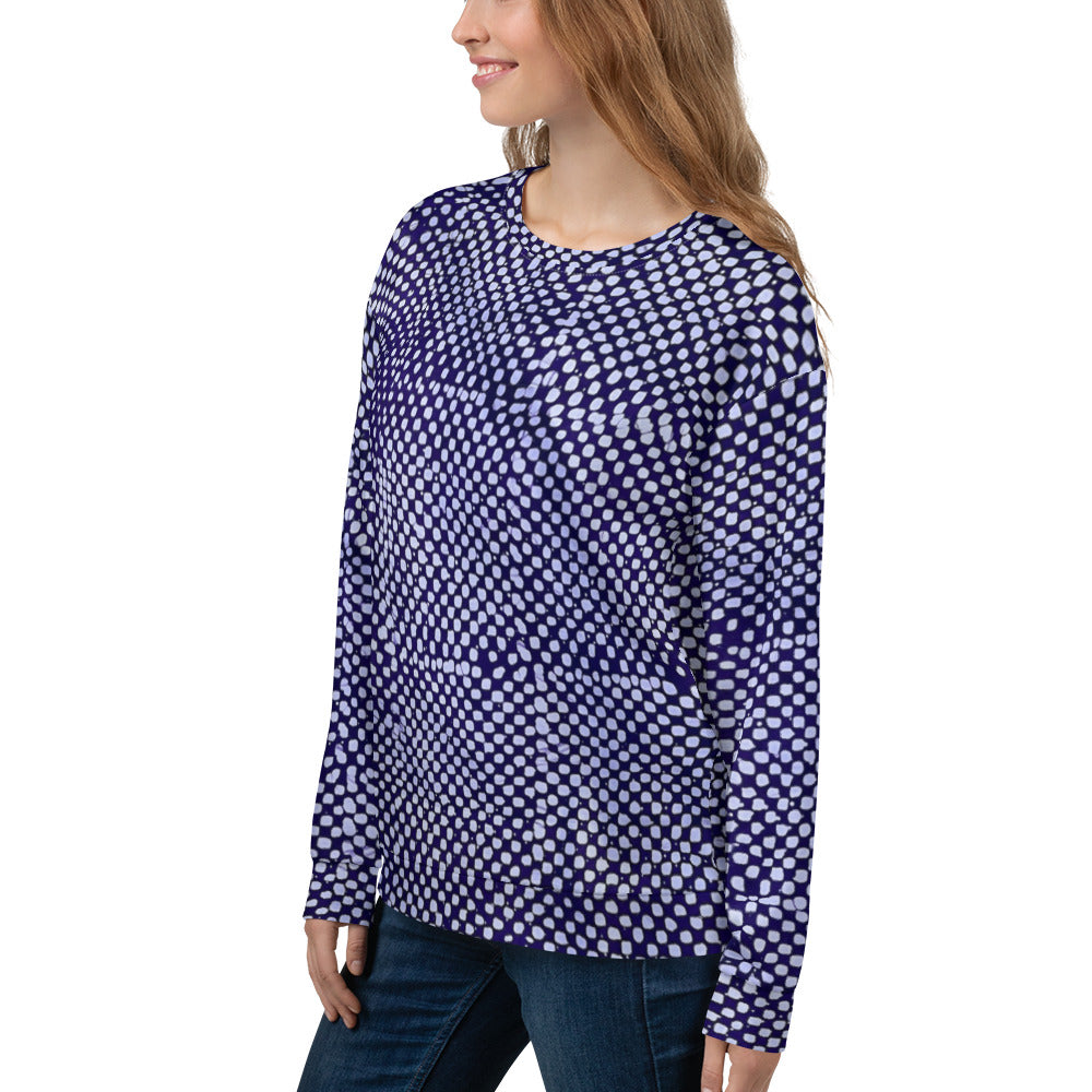 Purple And White Polka Dots Adire Unisex Sweatshirt