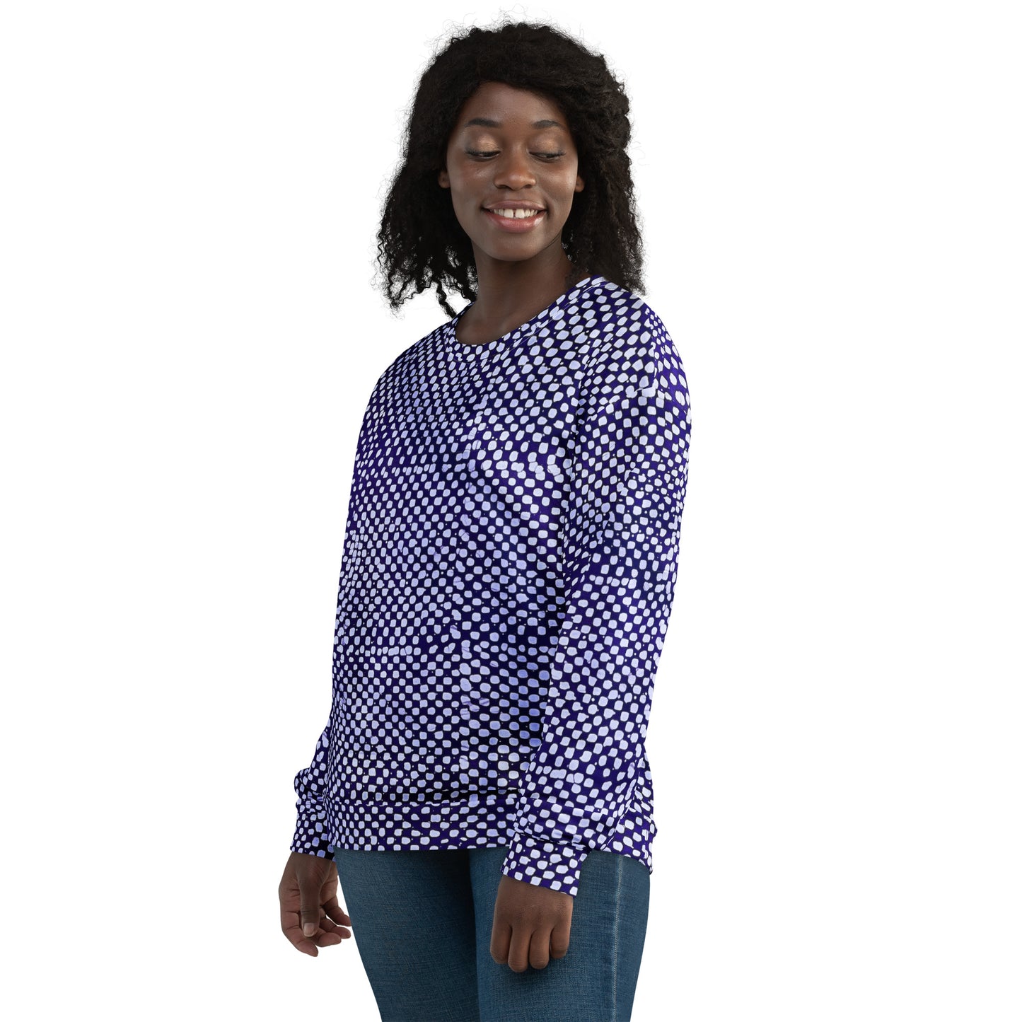 Purple And White Polka Dots Adire Unisex Sweatshirt