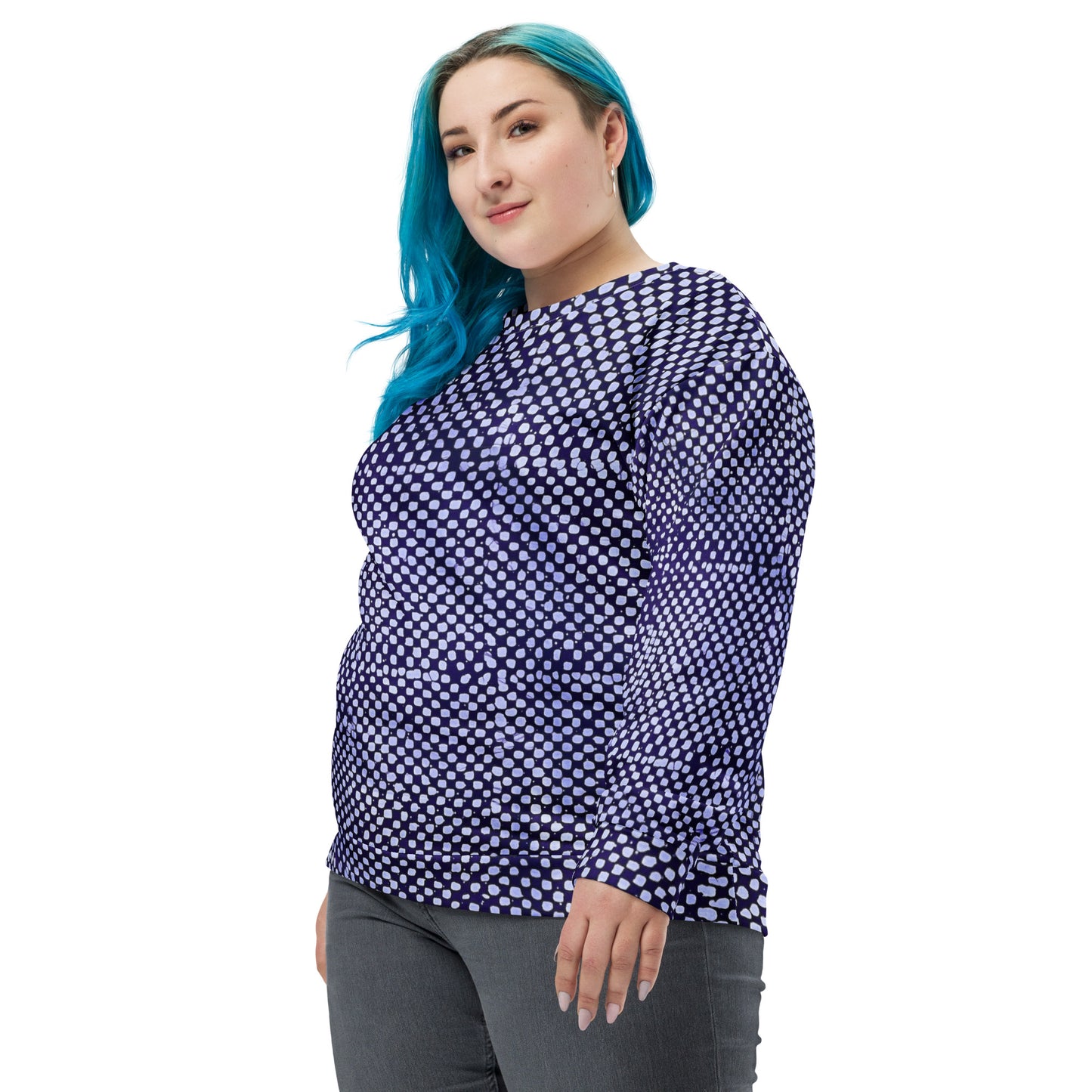 Purple And White Polka Dots Adire Unisex Sweatshirt